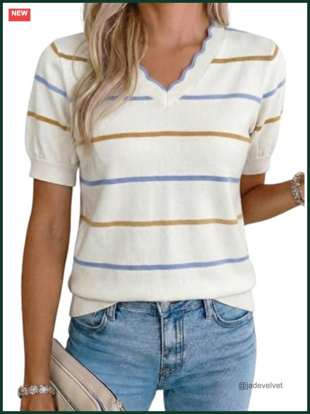 Striped Short Sleeve Knit Pullover Sweater Blouse Casual Summer Top